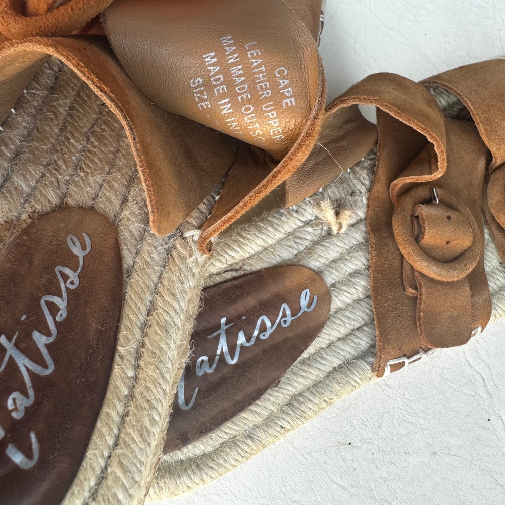 Matisse Cape Tan Suede Double Buckle Espadrille Slide Sandals Womens 7M - Picture 6 of 7